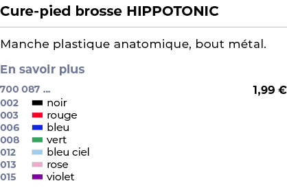 ﻿Cure pied brosse HIPPOTONIC﻿ ￼ ﻿Manche plastique anatomique, bout m tal. En savoir plus ﻿ 