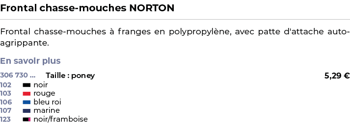 ﻿Frontal chasse mouches NORTON﻿ ￼ ﻿Frontal chasse mouches  franges en polypropyl ne, avec patte d'attache auto agrip...