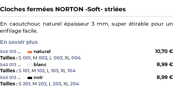  ﻿Cloches ferm es NORTON Soft stri es﻿ ￼ ﻿En caoutchouc naturel paisseur 3 mm, super  tirable pour un enfilage facil...