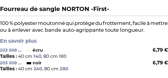  ﻿Fourreau de sangle NORTON First ﻿ ￼ ﻿100 % polyester moutonn qui prot ge du frottement, facile   mettre ou   enlev...