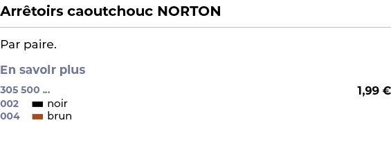 ﻿Arr toirs caoutchouc NORTON﻿ ￼ ﻿Par paire. En savoir plus ﻿ 