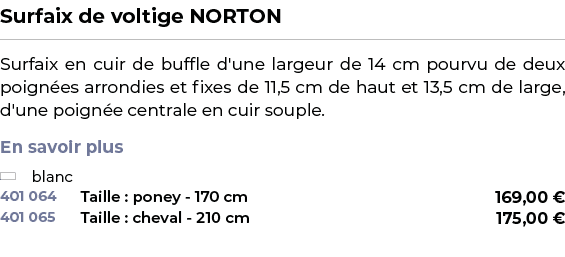 ﻿Surfaix de voltige NORTON﻿ ￼ ﻿Surfaix en cuir de buffle d'une largeur de 14 cm pourvu de deux poign es arrondies et ...