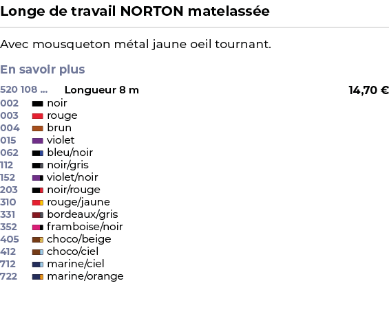 ﻿Longe de travail NORTON matelass e﻿ ￼ ﻿Avec mousqueton m tal jaune oeil tournant. En savoir plus ﻿ 