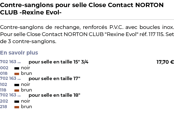 ﻿Contre sanglons pour selle Close Contact NORTON CLUB Rexine Evol ﻿ ￼ ﻿Contre sanglons de rechange, renforc s P.V.C. ...