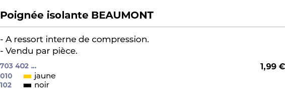  ﻿Poign e isolante BEAUMONT﻿ ￼ ﻿ A ressort interne de compression. Vendu par pi ce.﻿ 