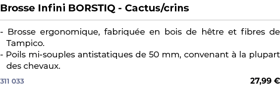 ﻿Brosse Infini BORSTIQ Cactus/crins﻿ ￼ ﻿ Brosse ergonomique, fabriqu e en bois de h tre et fibres de Tampico. Poils m...