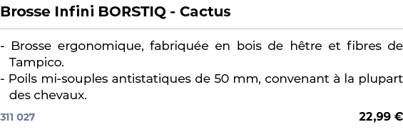 ﻿Brosse Infini BORSTIQ Cactus﻿ ￼ ﻿ Brosse ergonomique, fabriqu e en bois de h tre et fibres de Tampico. Poils mi soup...