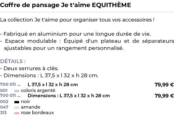 ﻿Coffre de pansage Je t'aime EQUITH ME﻿ ￼ ﻿La collection Je t'aime pour organiser tous vos accessoires ! Fabriqu en ...