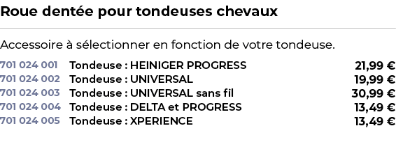 ﻿Roue dent e pour tondeuses chevaux﻿ ￼ ﻿Accessoire  s lectionner en fonction de votre tondeuse.﻿ 