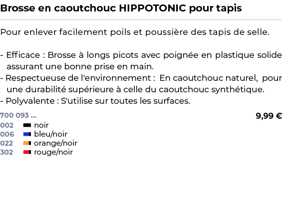 ﻿Brosse en caoutchouc HIPPOTONIC pour tapis﻿ ￼ ﻿Pour enlever facilement poils et poussi re des tapis de selle. Effica...