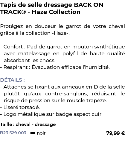 ﻿Tapis de selle dressage BACK ON TRACK® Haze Collection﻿ ￼ ﻿Prot gez en douceur le garrot de votre cheval gr ce  la ...