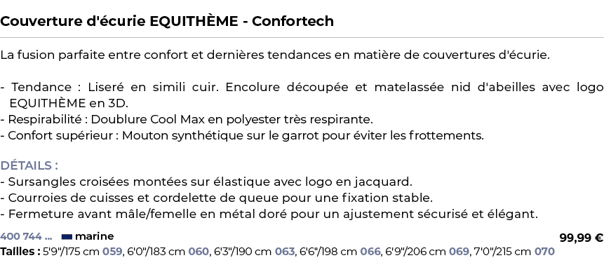  ﻿Couverture d' curie EQUITH ME Confortech﻿ ￼ ﻿La fusion parfaite entre confort et derni res tendances en mati re de ...