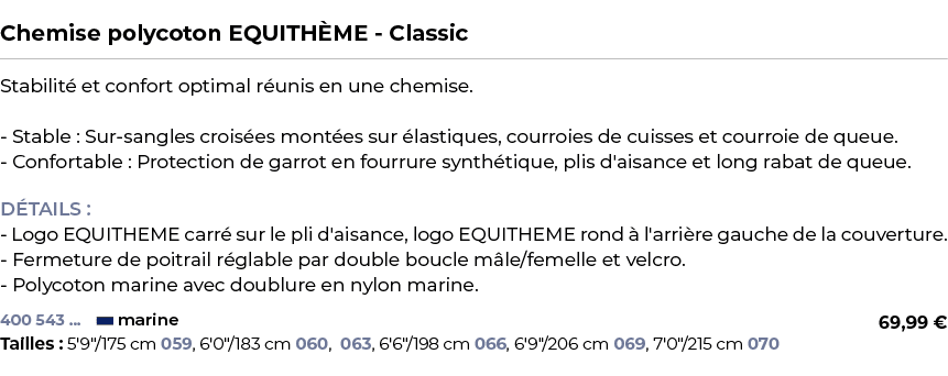  ﻿Chemise polycoton EQUITH ME Classic﻿ ￼ ﻿Stabilit et confort optimal r unis en une chemise. Stable : Sur sangles cr...