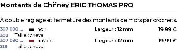 ﻿Montants de Chifney ERIC THOMAS PRO﻿ ￼ ﻿ double r glage et fermeture des montants de mors par crochets.﻿ 