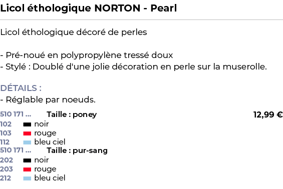 ﻿Licol thologique NORTON Pearl﻿ ￼ ﻿Licol  thologique d cor  de perles Pr  nou  en polypropyl ne tress  doux Styl  : ...