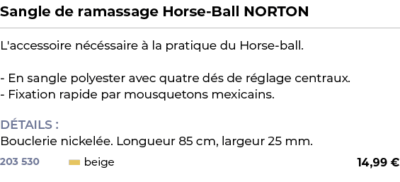 ﻿Sangle de ramassage Horse Ball NORTON﻿ ￼ ﻿L'accessoire n c ssaire  la pratique du Horse ball. En sangle polyester a...