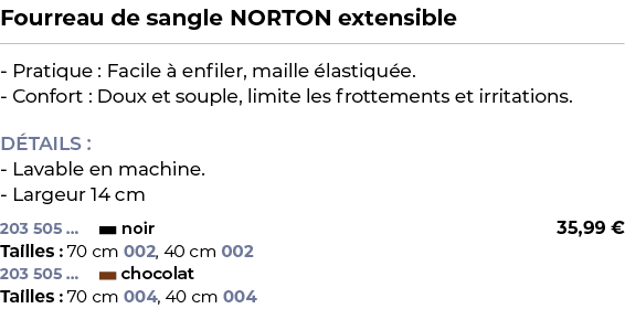 ﻿Fourreau de sangle NORTON extensible﻿ ￼ ﻿ Pratique : Facile  enfiler, maille  lastiqu e. Confort : Doux et souple, ...