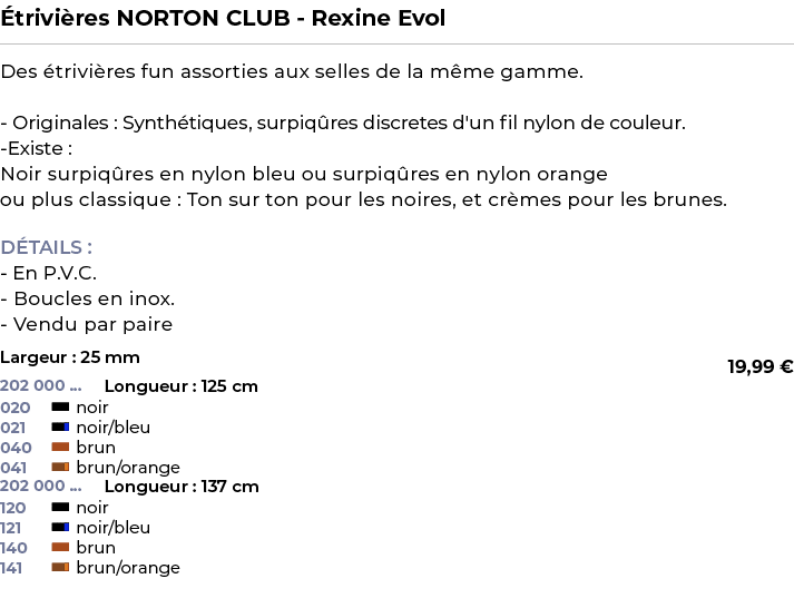 ﻿ trivi res NORTON CLUB Rexine Evol﻿ ￼ ﻿Des trivi res fun assorties aux selles de la m me gamme. Originales : Synth ...