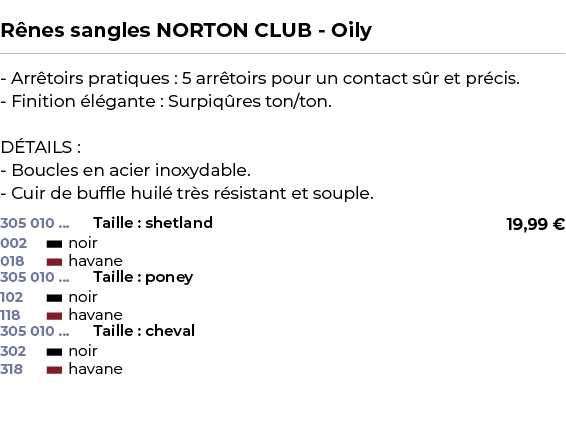  ﻿R nes sangles NORTON CLUB Oily﻿ ￼ ﻿ Arr toirs pratiques : 5 arr toirs pour un contact s r et pr cis. Finition l ga...