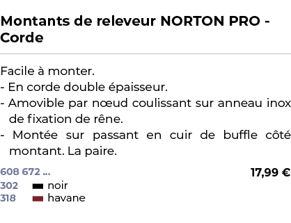  ﻿Montants de releveur NORTON PRO Corde﻿ ￼ ﻿Facile  monter. En corde double  paisseur. Amovible par n ud coulissant ...