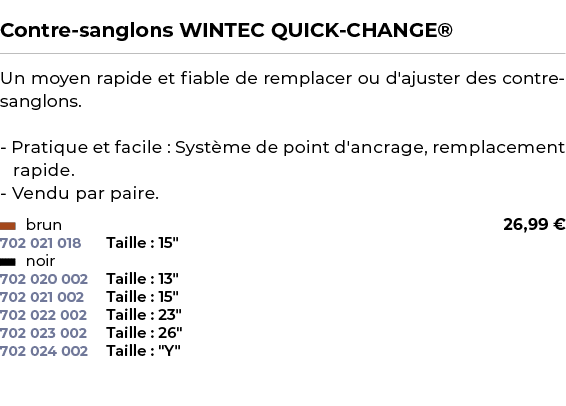  ﻿Contre sanglons WINTEC QUICK CHANGE®﻿ ￼ ﻿Un moyen rapide et fiable de remplacer ou d'ajuster des contre sanglons. P...