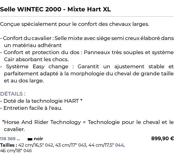  ﻿Selle WINTEC 2000 Mixte Hart XL﻿ ￼ ﻿Con ue sp cialement pour le confort des chevaux larges. Confort du cavalier : S...