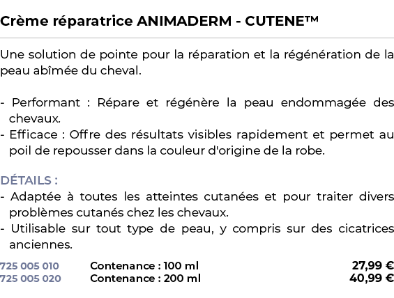  ﻿Cr me r paratrice ANIMADERM CUTENE™﻿ ￼ ﻿Une solution de pointe pour la r paration et la r g n ration de la peau ab ...