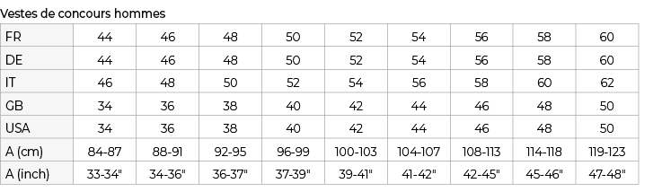 Vestes de concours hommes,FR,44,46,48,50,52,54,56,58,60﻿,DE,44,46,48,50,52,54,56,58,60﻿,IT,46,48,50,52,54,56,58,60,62...