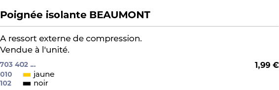  ﻿Poign e isolante BEAUMONT﻿ ￼ ﻿A ressort externe de compression. Vendue  l'unit .﻿ 