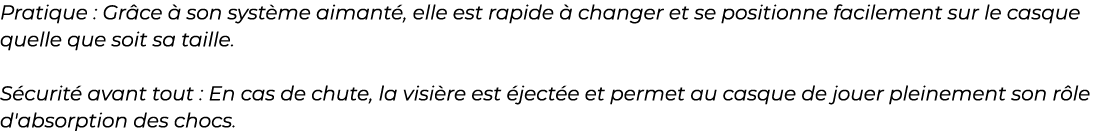 ﻿Pratique : Gr ce  son syst me aimant , elle est rapide   changer et se positionne facilement sur le casque quelle q...