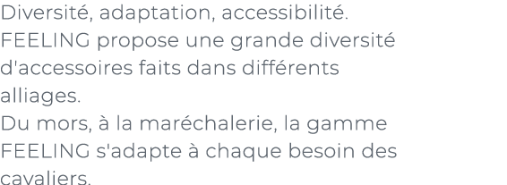 ﻿Diversit , adaptation, accessibilit . FEELING propose une grande diversit d'accessoires faits dans diff rents allia...