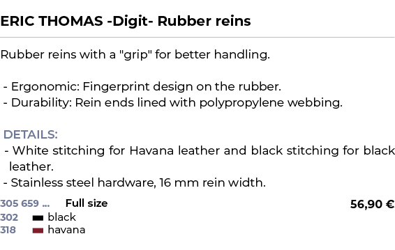  ﻿ERIC THOMAS Digit Rubber reins﻿ ￼ ﻿Rubber reins with a \“grip\" for better handling. Ergonomic: Fingerprint design ...