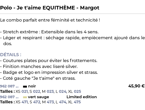  ﻿Polo Je t'aime EQUITH ME Margot﻿ ￼ ﻿Le combo parfait entre f minit et technicit  ! Stretch extr me : Extensible da...