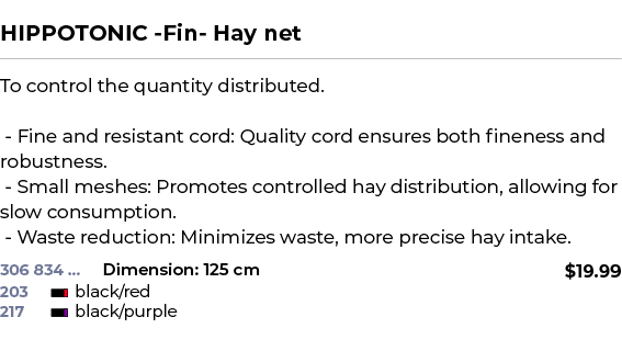  ﻿HIPPOTONIC Fin Hay net﻿ ￼ ﻿To control the quantity distributed. Fine and resistant cord: Quality cord ensures both ...