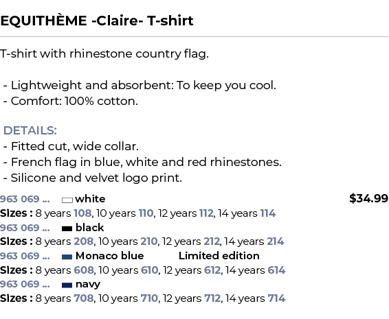  ﻿EQUITH ME Claire T shirt﻿ ￼ ﻿T shirt with rhinestone country flag. Lightweight and absorbent: To keep you cool. Com...