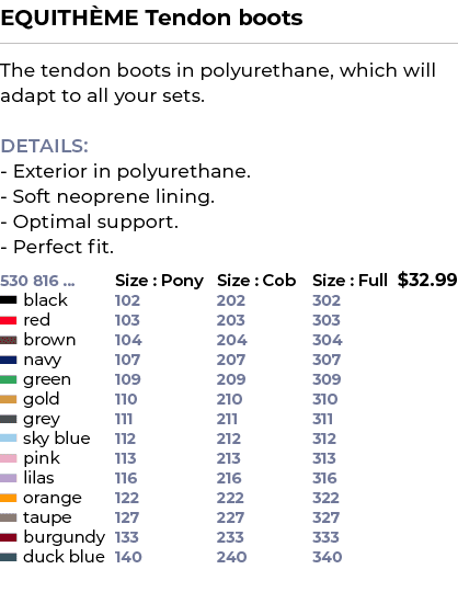 EQUITH ME Tendon boots﻿ ￼ ﻿The tendon boots in polyurethane, which will adapt to all your sets. DETAILS: Exterior in...