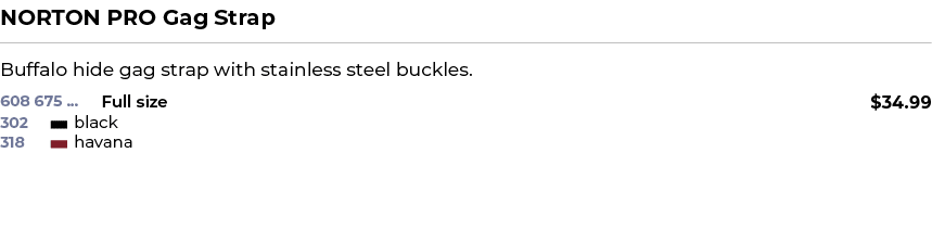 NORTON PRO Gag Strap﻿ ￼ ﻿Buffalo hide gag strap with stainless steel buckles. ﻿ 