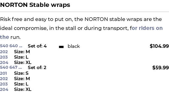 NORTON Stable wraps﻿ ￼ ﻿Risk free and easy to put on, the NORTON stable wraps are the ideal compromise, in the stall...