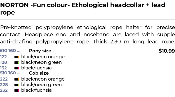 NORTON Fun colour Ethological headcollar + lead rope﻿ ￼ ﻿Pre knotted polypropylene ethological rope halter for preci...