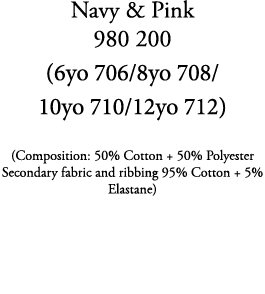 Navy & Pink 980 200 (6yo 706/8yo 708/ 10yo 710/12yo 712) (Composition: 50% Cotton + 50% Polyester Secondary fabric an...